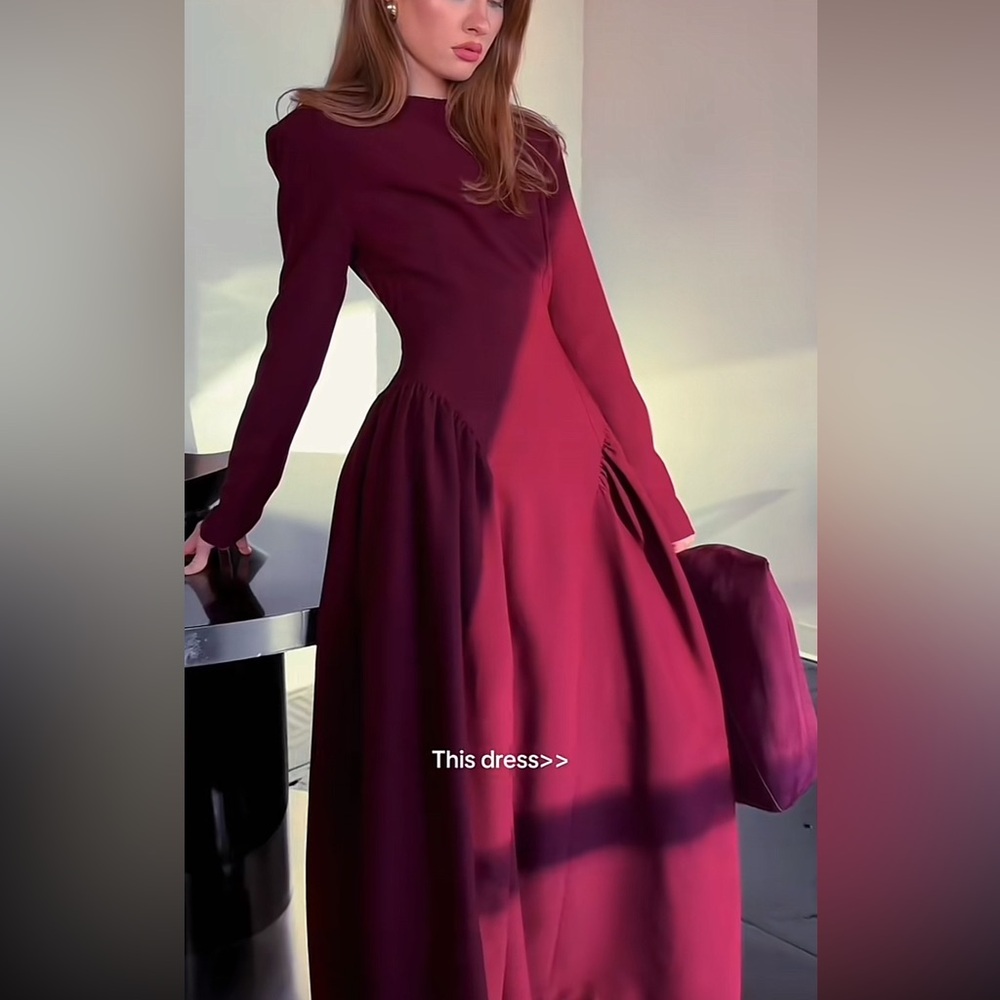 Aisling Oversized Shoulder Midi Dress, Burgundy